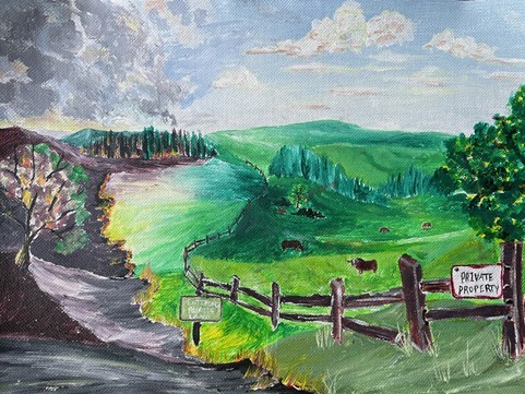 Drawing of field with a wildfire buring 