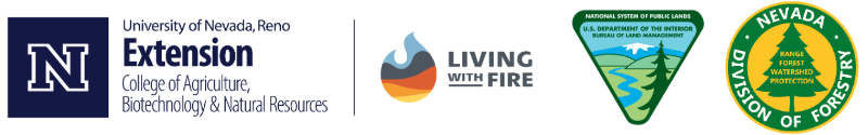 CWPP Partner Logos Logos for UNR Extension, Living WIth Fire, Bureau of Land Management and Nevada Division of Forestry